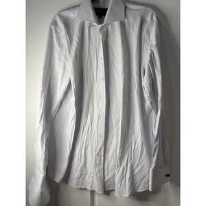 Verse 9 Button Down Long Sleeve Dress Shirt White Black polka dot 16 16 1/2